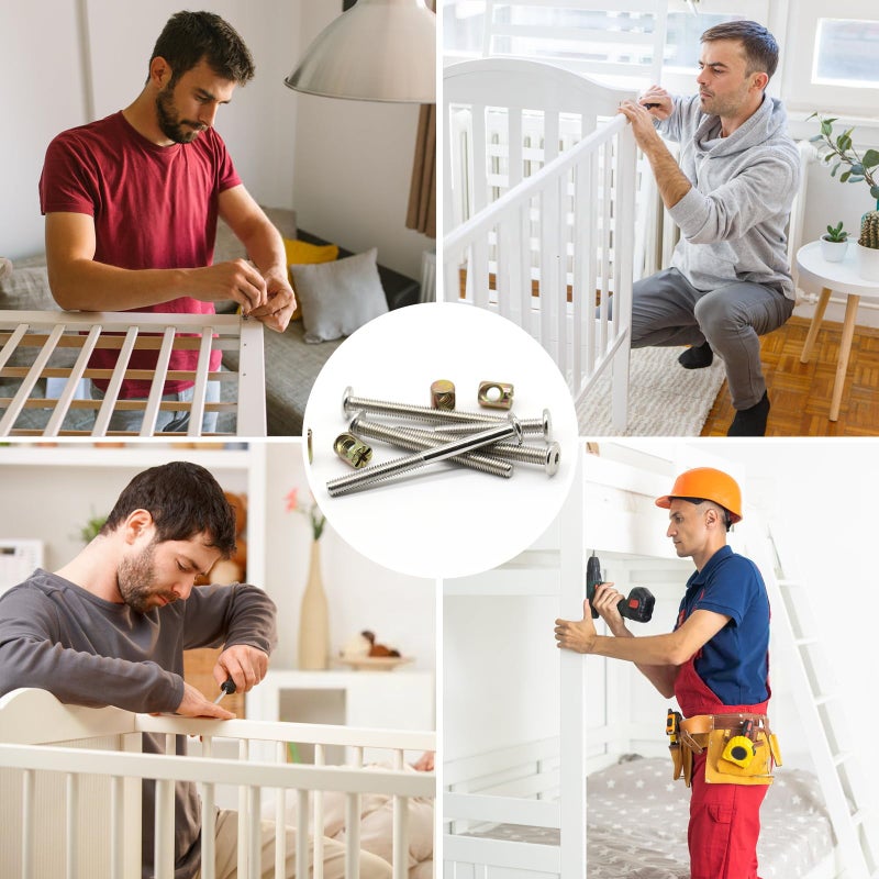 Socell 61pcs Crib Bunk Bed Furniture Hardware Replacement Kit, Stainless Steel Hex Drive Socket Cap Furniture Barrel Screws Bolt Nuts Assortment Kit for Crib Screws with 1 Wrenches(M6x12mm-75mm) - Image 5